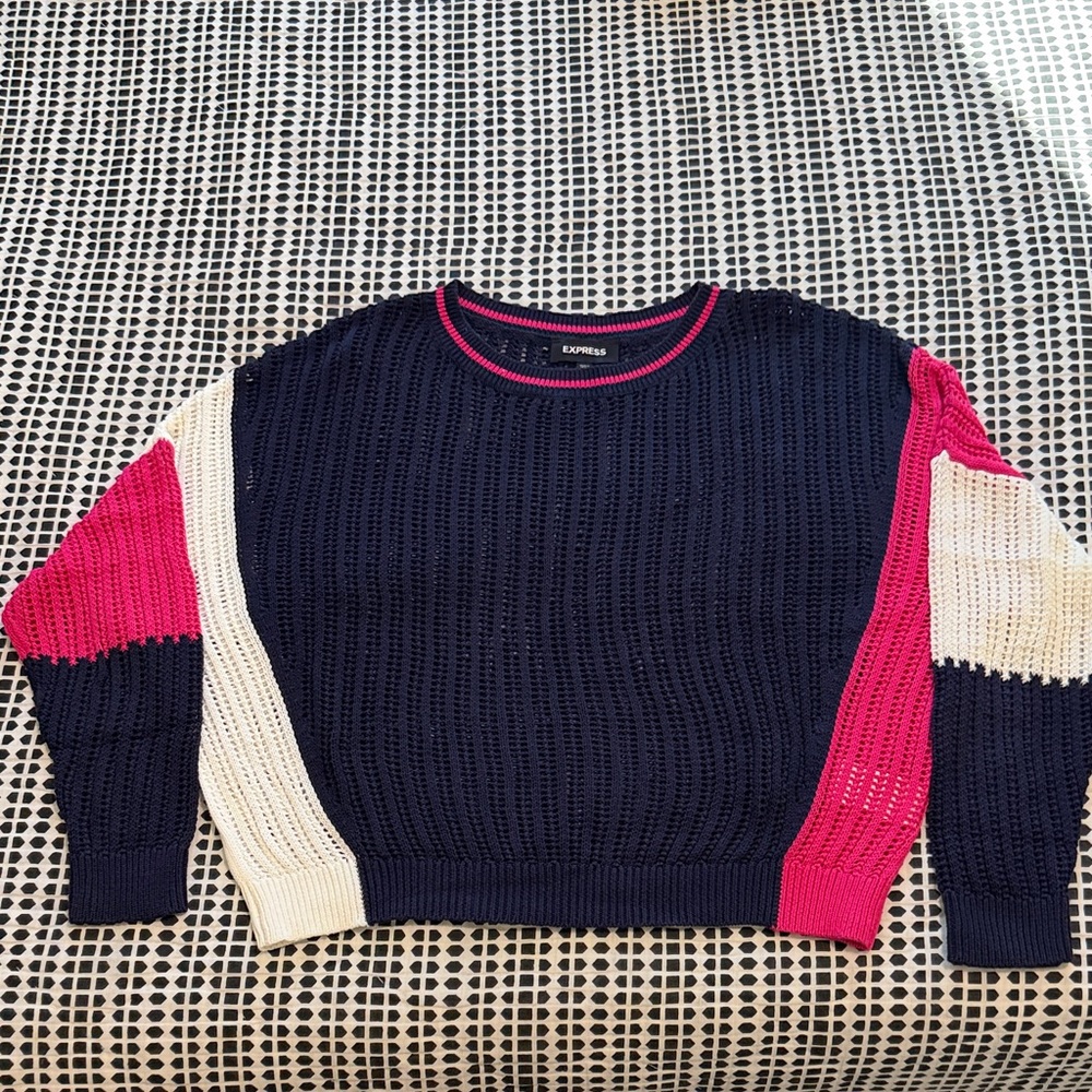 Express Women's Sweater - Navy, Pink, Cream Colorblock